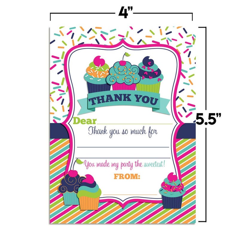 Amanda Creation Cupcake Sweet Treat Themed Thank You Notes for Kids, Ten 4" x 5.5" Fill In The Blank Cards with 10 White Envelopes by AmandaCreation - Image 5
